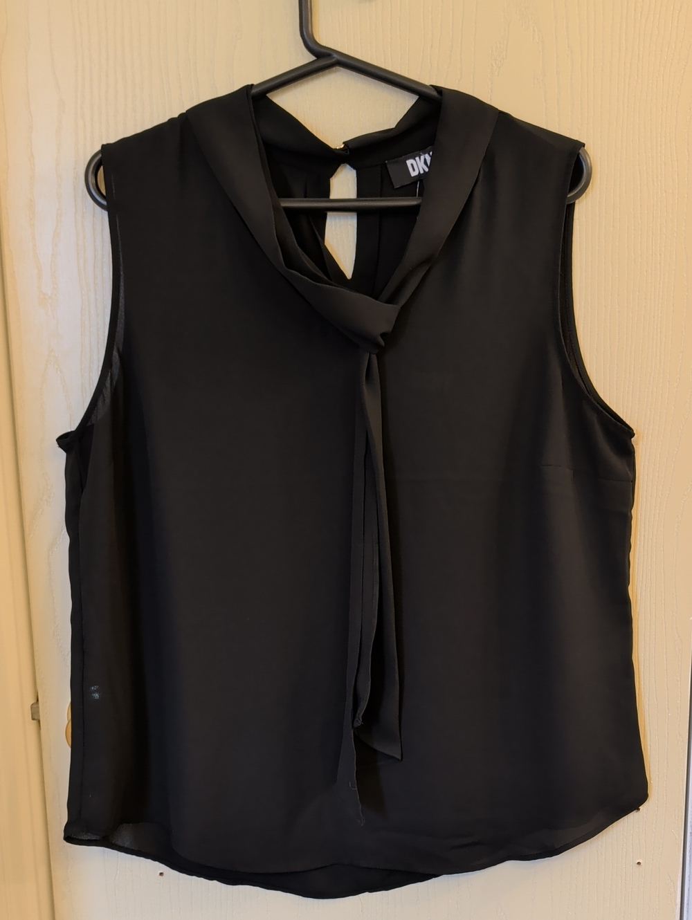 NWT DKNY Black Sleeveless Tie-Neck Blouse Top Size XL | Career & Evening Wear